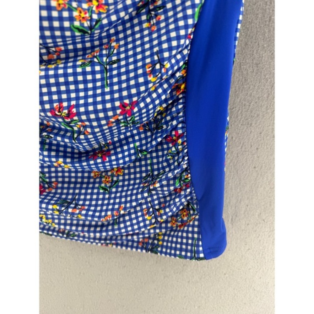 Lands End Tankini Top Womens 12 Bandeau Swimsuit Gingham Botanical Check UPF 50 - Picture 2 of 11